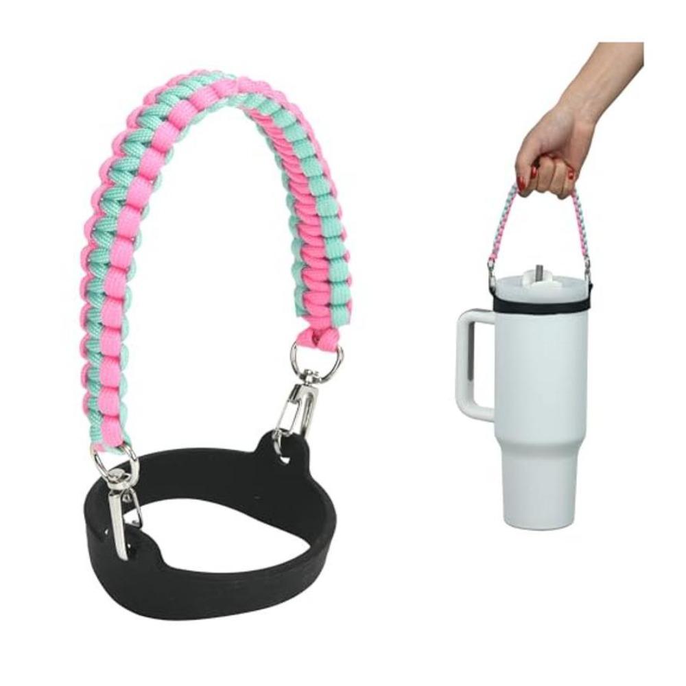 Hand-Free Woven Water Bottle Sling Rope Stretchable Reusable Braided Water Bottle Handle Strap Color Blocking Universal