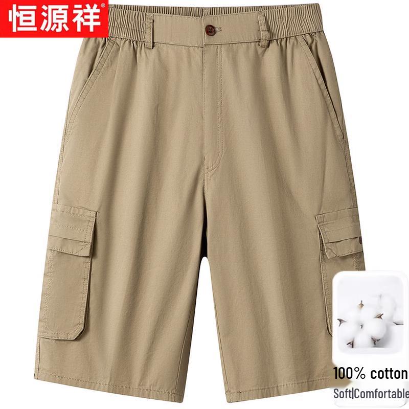 Hengyuanxiang Men s 100% Cotton Multi-Pocket Cargo Shorts 4XL