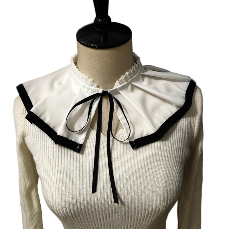 Женский Регулируемый Ложный Воротник с Черной Отделкой Элегантный Плиссированный Шарф-Кейплет для Свадеб, Вечеринок и Повседневной Одежды 1