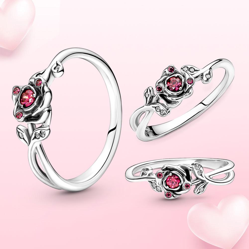 

Серебряное кольцо 925 пробы Rose Shine Кольца Женские ювелирные изделия Модное кольцо Красавица и Чудовище Пары Европейские и американские кольца Свадьба 9