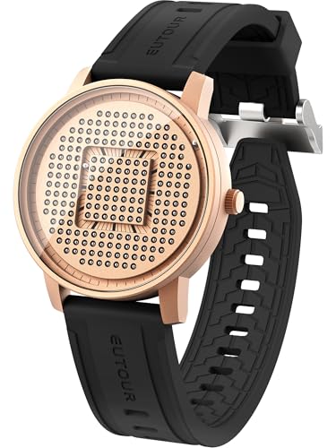 EUTOUR Men's Magnetic Watch, Creative, Stylish, Simple, Casual Quartz Watch with Magnetic Ball Design, 40mm Dial, Rubber Band, Gold