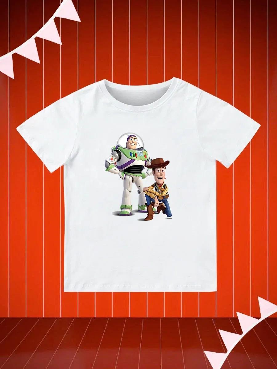 Round Neck Printed Pattern Pullover Short Sleeve Kids Tops Woody and Buzz Lightyear 150