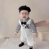Baby Boys' and Girls' Long-Sleeve Gentleman Bear Knitted Two-Piece Bodysuit for Spring and Autumn