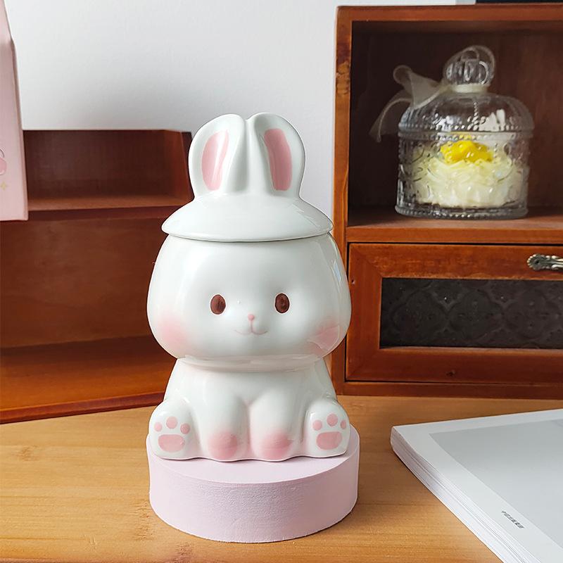 Soft Cute Healing Ceramic Rabbit Shape Mug with Lid Spoon Cute Girl Heart Student Dormitory Drinking Cup