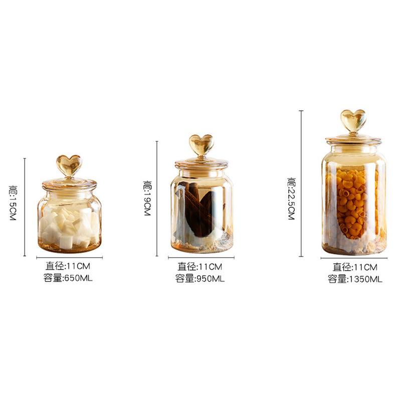 Amber Glass Sealed Jar Storage Bottle with Lid Large Capacity Transparent Heart-shaped Coffee Bean Storage Jar Kitchen Container