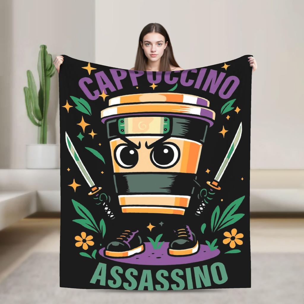 Italian Brainrot Tralalelo Tralala Tung Tung Tung Sahur Meme Fleece Blanket Throw Blanket for Bed Sofa Couch Plush Thin Quilt
