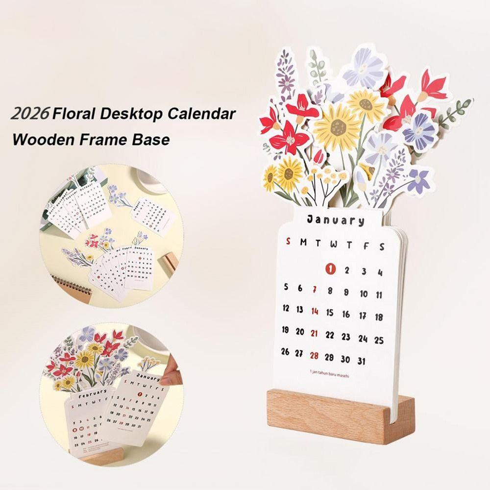 Detachable Base Bloomy Flowers Desk Calendar 2026 Desktop Calendar  for Table Desk Decor