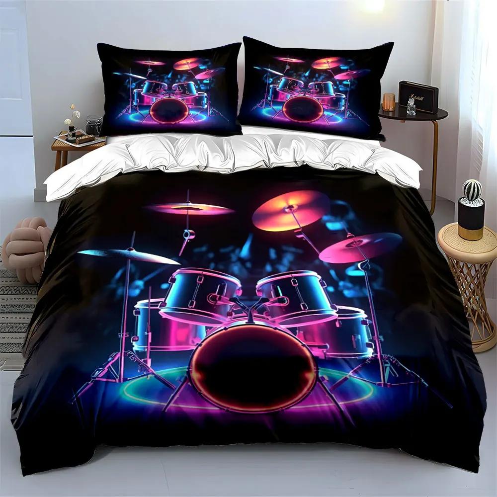 "Neon Drum Set Art Decor" Soft Comfortable Duvet Cover Bedding Set Included 1*Duvet Cover & 2*Pillowcases, gift