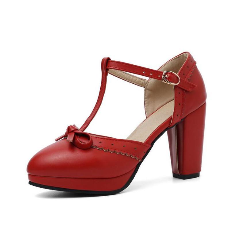 Girls' Shoes New Women Mary Janes Pumps T-Strap Women 8cm Spike Heels Shoes Bowtie Lolita Shoes Buckle Strap Wedding Bridal Shoe