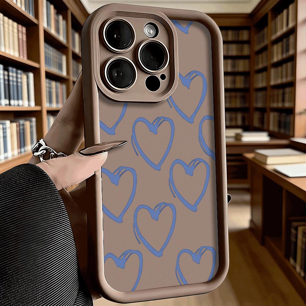 Blue Hand Drawn Heart Pattern Soft TPU Shockproof Case For Xiaomi Redmi Note 15 14 13 12 11 Pro Anti-Fall Protective Back Cover