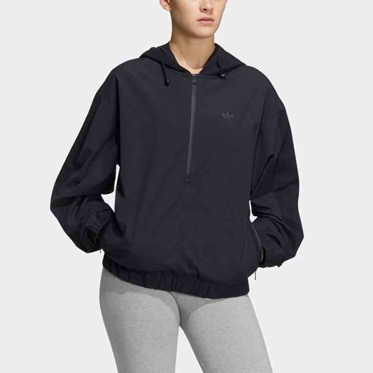 Adidas Originals Solid Color Sports Hooded Jacket Women jackets Black HE6597