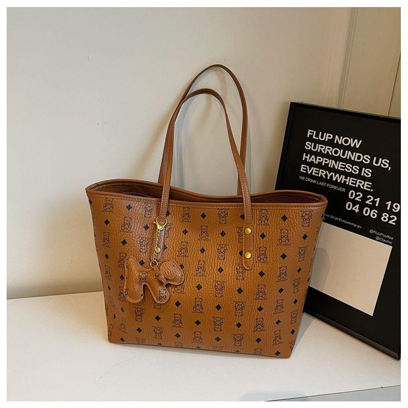 

Tote Bag Rigid Three-Dimensional Large Capacity Multi-Compartment Zip-up Women College Students Class Commuting Shopping Fashion Portable Brown No pendant