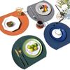Nordic Double-Sided PU Leather Placemats Waterproof Oil-Resistant Half-Round Heat-Resistant Dining Table Mat Home Restaurant
