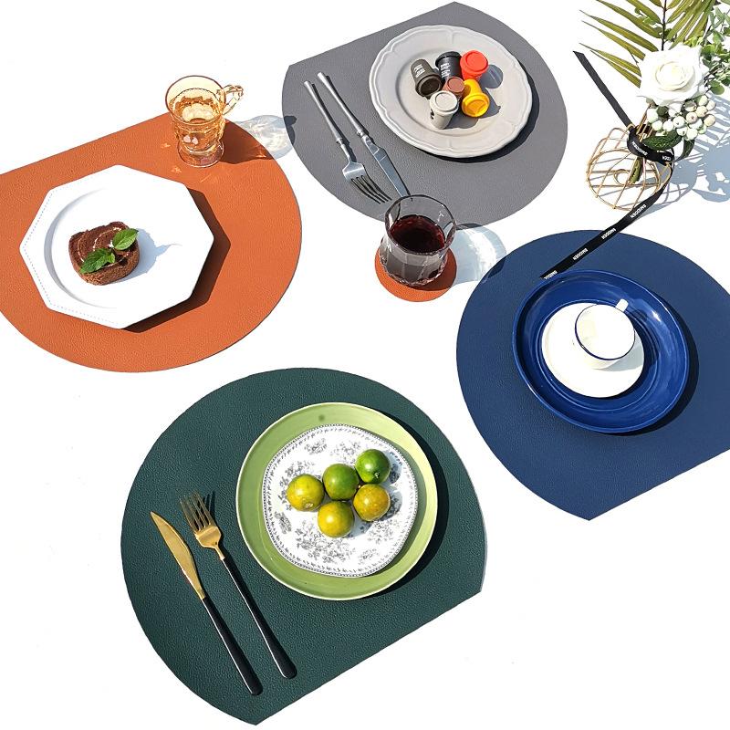 Nordic Double-Sided PU Leather Placemats Waterproof Oil-Resistant Half-Round Heat-Resistant Dining Table Mat Home Restaurant