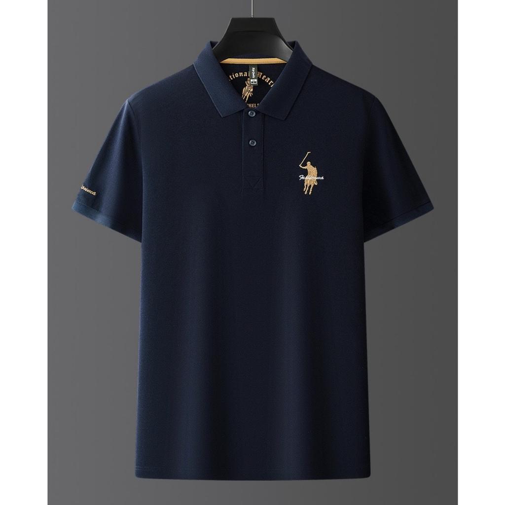 Trend Hub Luxus Stickerei Herren Poloshirt Dünn Atmungsaktiv 100% Baumwolle Schwarz Marineblau Revers Kurzarm Tops Markenkleidung
