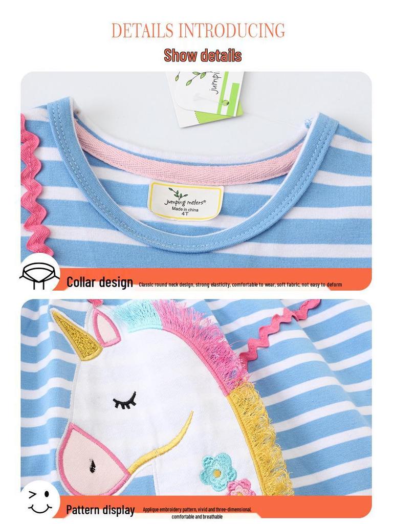 European Unicorn Pattern Summer Dress - Girls' Short-Sleeved Cotton Princess Style