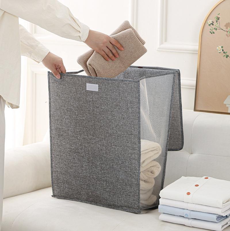 

Large Capacity Foldable Dirty Laundry Basket Wall Hanging Adhesive Laundry Hamper With Hooks Washing Clothes Mesh Organizer сірий колір