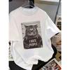 Cat Plus Size Women's Round Neck Short Sleeve T-shirt with Elastic Half Sleeves and Trendy Prints