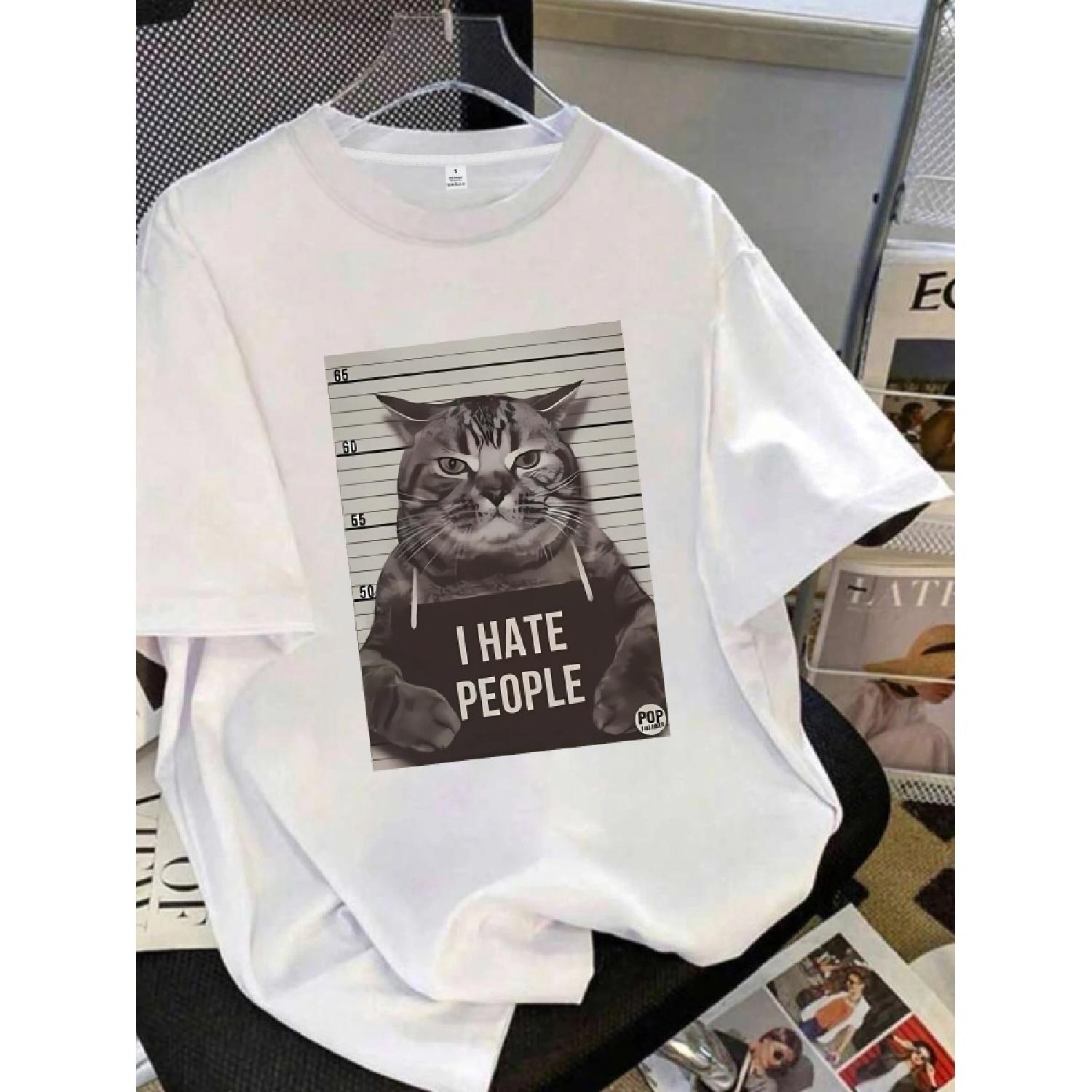 

Cat Plus size women s round neck short sleeve T-shirt with elastic half sleeves and trendy prints XXXXXL білий