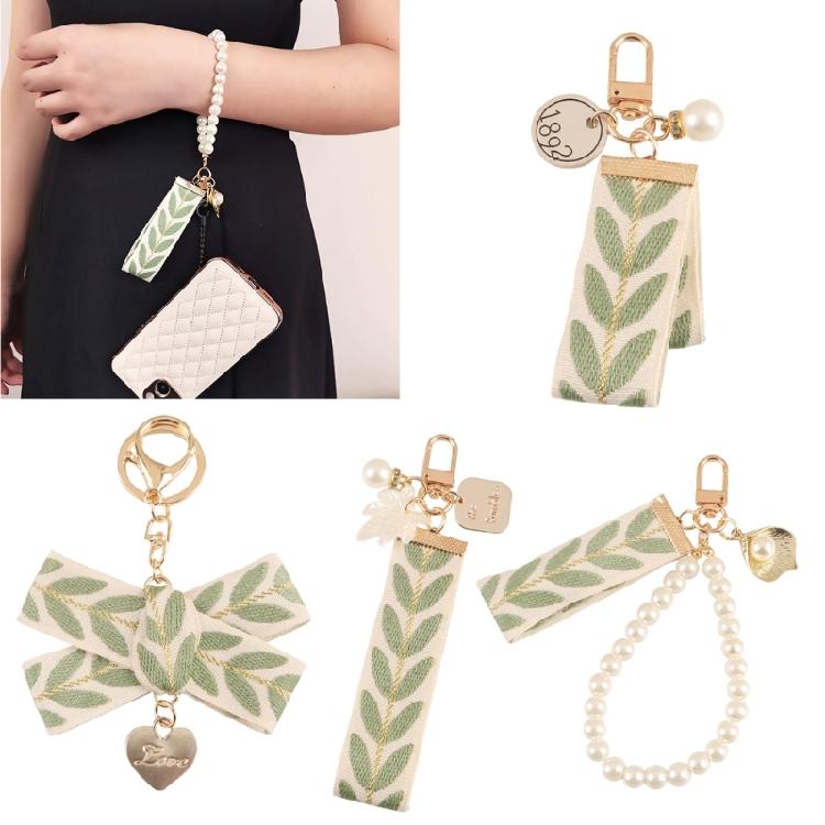 Alloy Keys Chain Pendant Leaf Striped Pearl Shells Accessories Bag Decoration