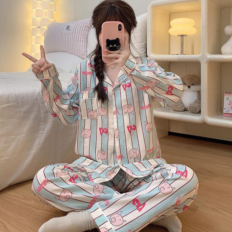 Elegant And Simple Natural Style Pajamas Women'S Autumn Flowers Long-Sleeved Fashion Loungewear Cloud Cotton Suit