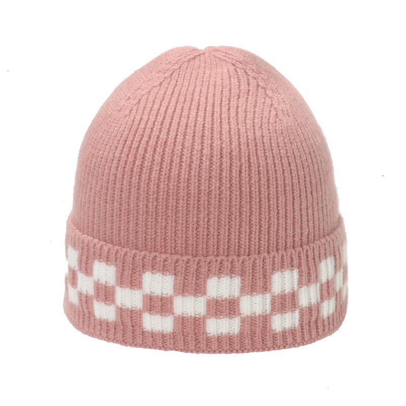 Autumn and winter new wool hat showing face small checkerboard jacquard warm cold hat knitted hat for men and women