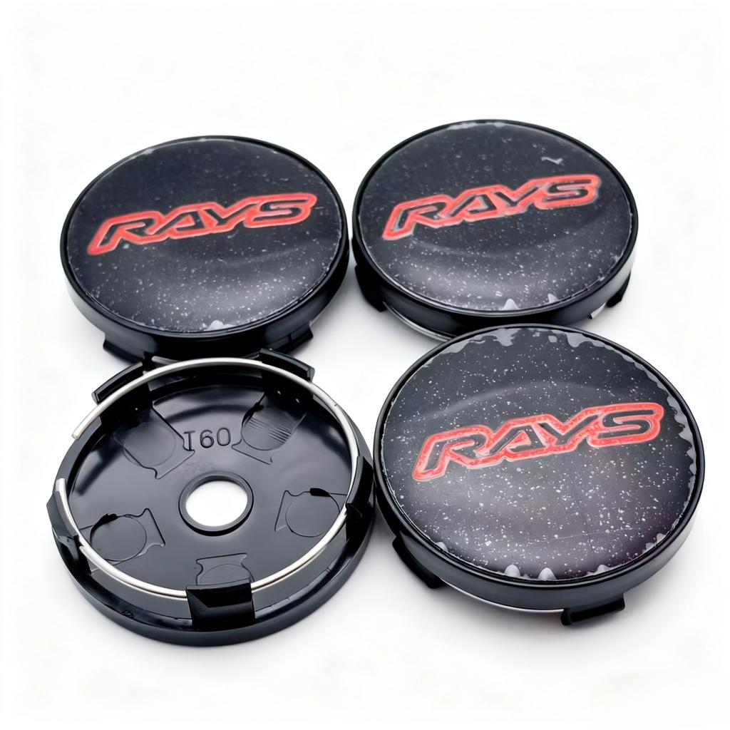 4pcs JDM Rays Logo Emblem Badge Car Wheel Center Caps O.D 60MM Clips 56MM Wheels Hub Cap Rim Hubcaps Dust Cover Car Accessories