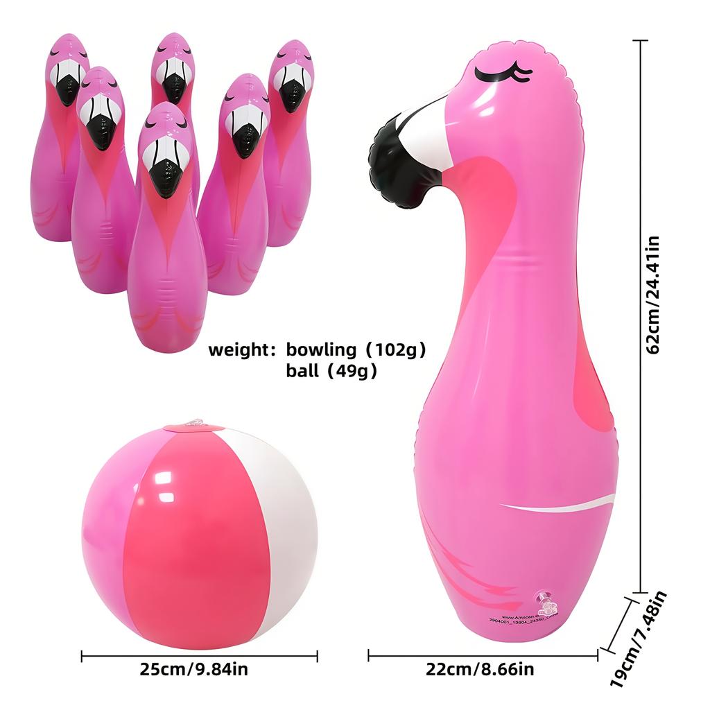 Dev Flamingo Temalı Şişme Bowling Seti Yetişkin Partileri Çim Oyunları Takım Oluşturma İç Mekan Dış Mekan Festivalleri İçin Premium PVC
