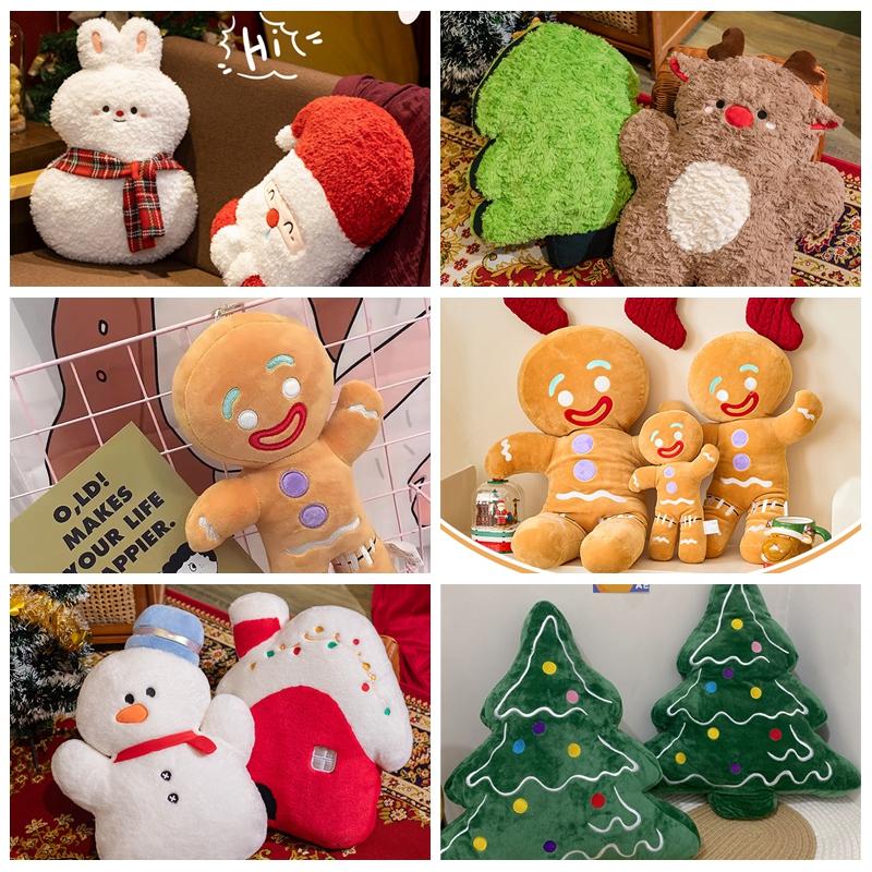 Christmas Santa Claus Gingerbread Man Snowman Elk Cushion Cute Christmas Tree Doll Xmas New Year Gifts Soft Sofa Cushion Pillow