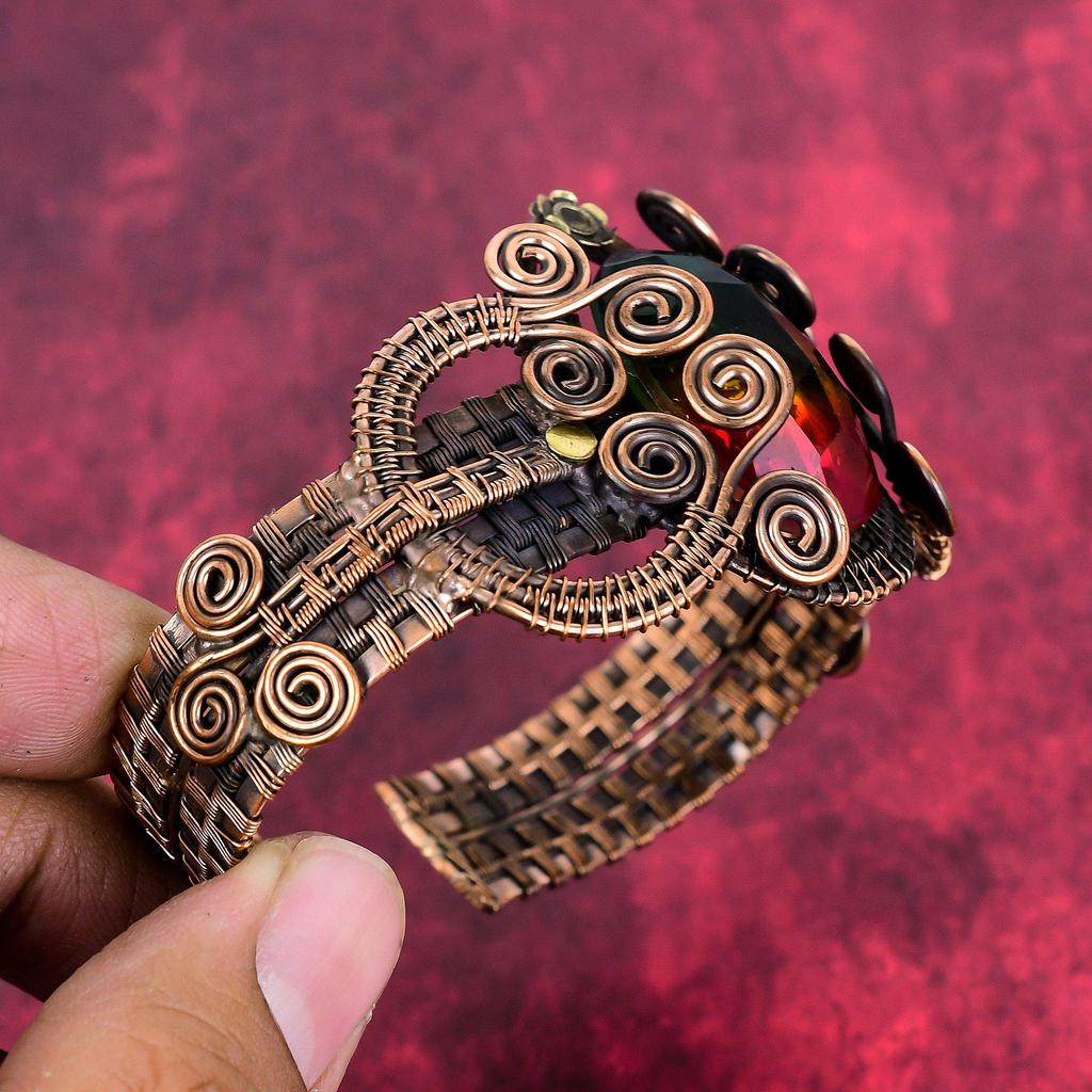 Brățară multiplă din turmalină fațetată bracelet manșetă reglabil înfășurat cu sârmă de cupru bijuterii cu pietre prețioase brățară handmade bijuterii din cupru cadouri pentru soție