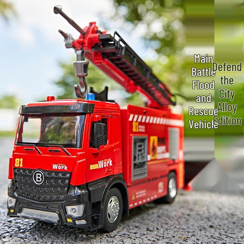Alloy Inertial Fire Truck Toy with Water Spray - Rescue Battle Model for Kids Ages 3-6
