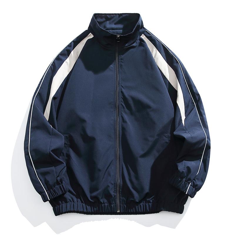 Giacca con colletto alla coreana Primavera e Autunno da Uomo e da Donna Stile Hong Kong Trend Colore a Contrasto Ampia Giacca da Baseball