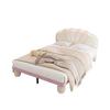 Upholstered Bed with Multicolor, Changing Light Strips, Headboard, with Upholstered Round Legs, Youth Bed, Double Bed, Velvet, Beige+pink, 140x200cm