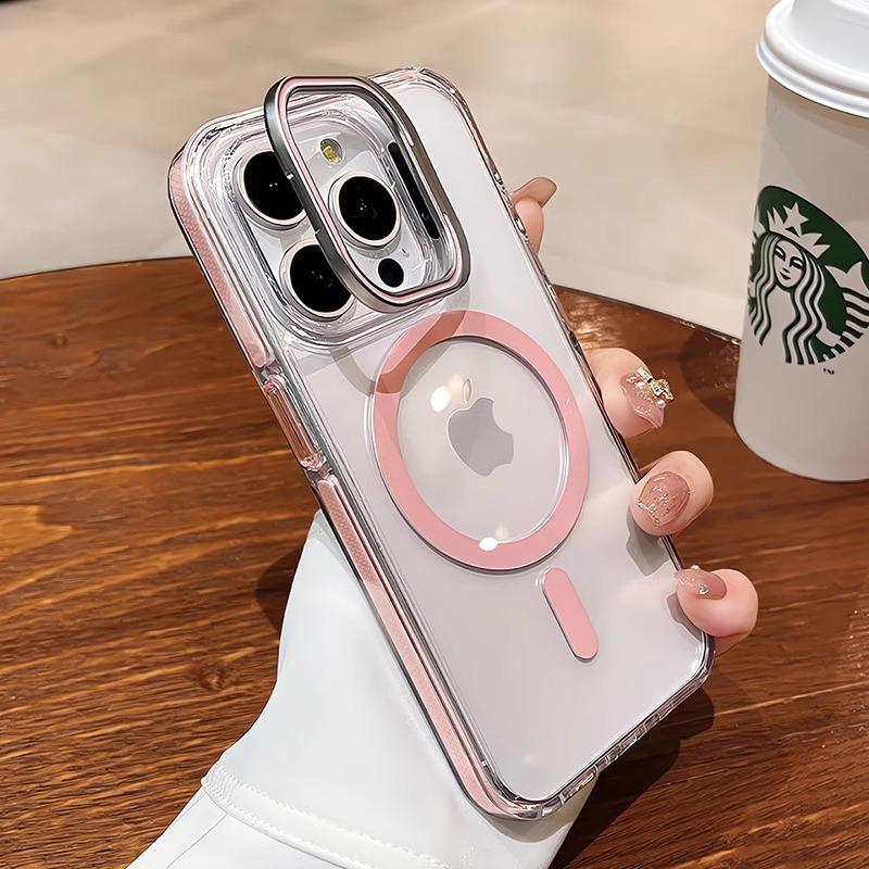 Applicable To Apple 17 ProMax Lens Cover Bracket Mobile Phone Case IPhone 16 Transparent Magnetic Suction Anti Fall Protection Case