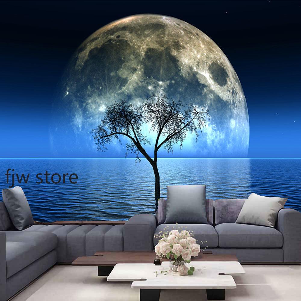 Home Decor Forest Night Ceiling Forest Tapestry Wall Hanging Psychedelic Tree and Moon Fabric Tapestry Tapiz