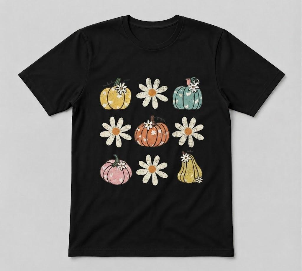 Pumpkin Halloween Floral Pumpkin Cute Fall Unisex Tee Gift Black T-shirt