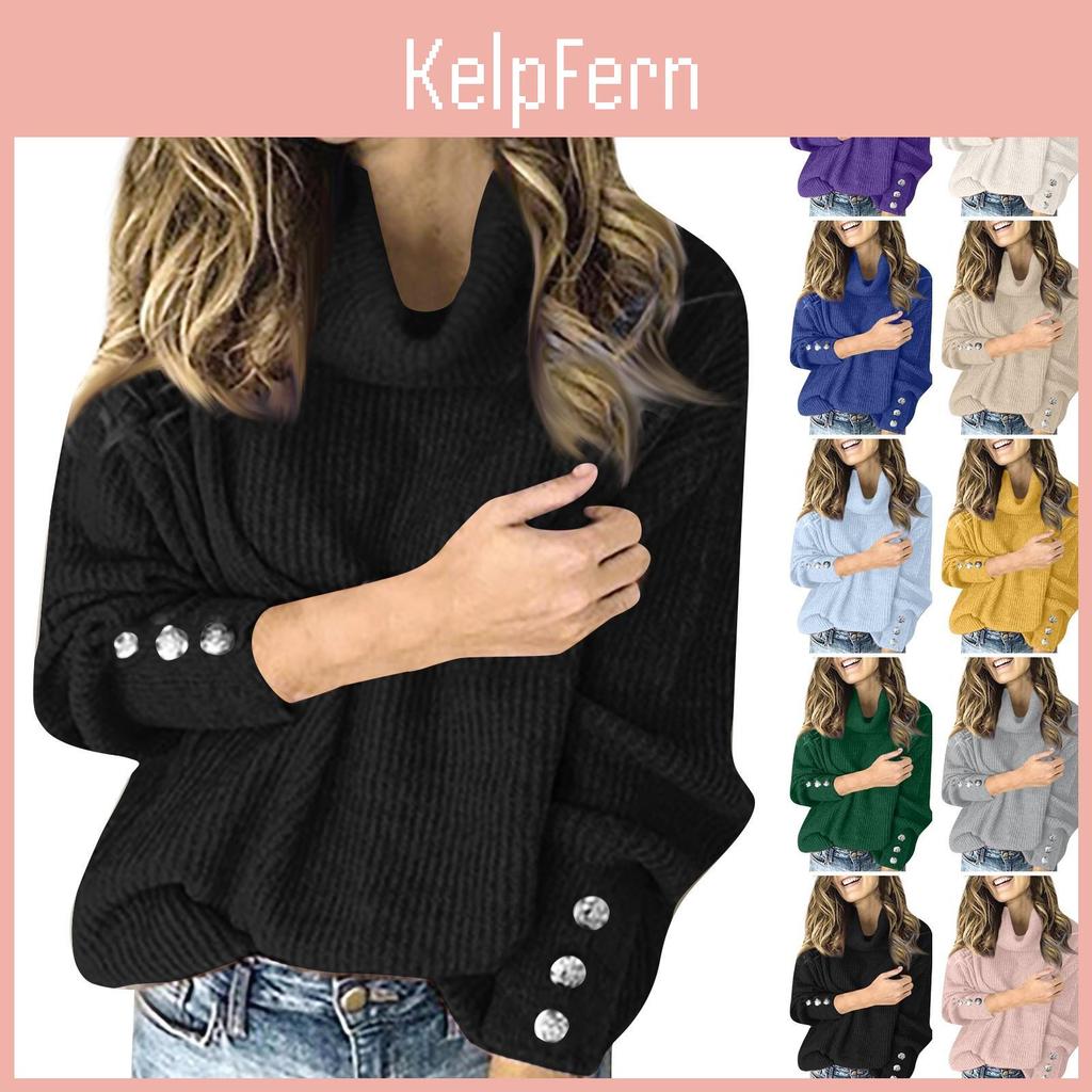 Losse coltrui trui dames top knoopsluiting lange mouw effen kleur gebreide basis shirt