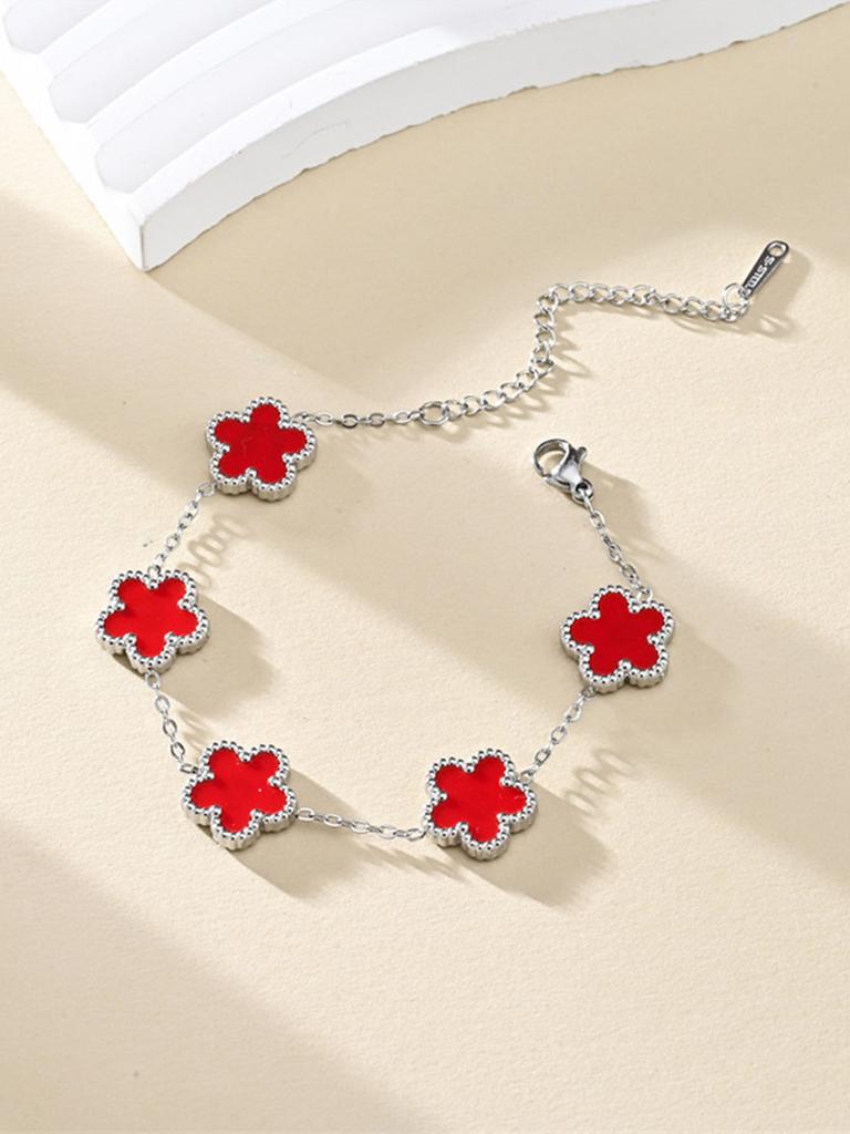 1 Piece Light Luxury Lucky Stainless Steel Five Flower Bracelet for Women's Daily Commuter Accessories, Clover Zircon Bracelet