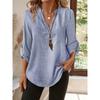Solid Color Women's Fashionable Casual 9-quarter Sleeve Notch V-neck Shirt for Women Shirt