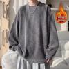Men's Velvet Chenille Stripe Hoodie, Autumn/Winter, Warm Round Neck, Trendy American Style Pullover.