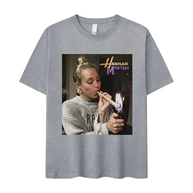 2026 Miley Cyrus Funny Smoking T Shirt Hannah Montana Aesthetic Vintage T-shirt Men Women Summer Oversized Cotton Tshirt Tops Clothes