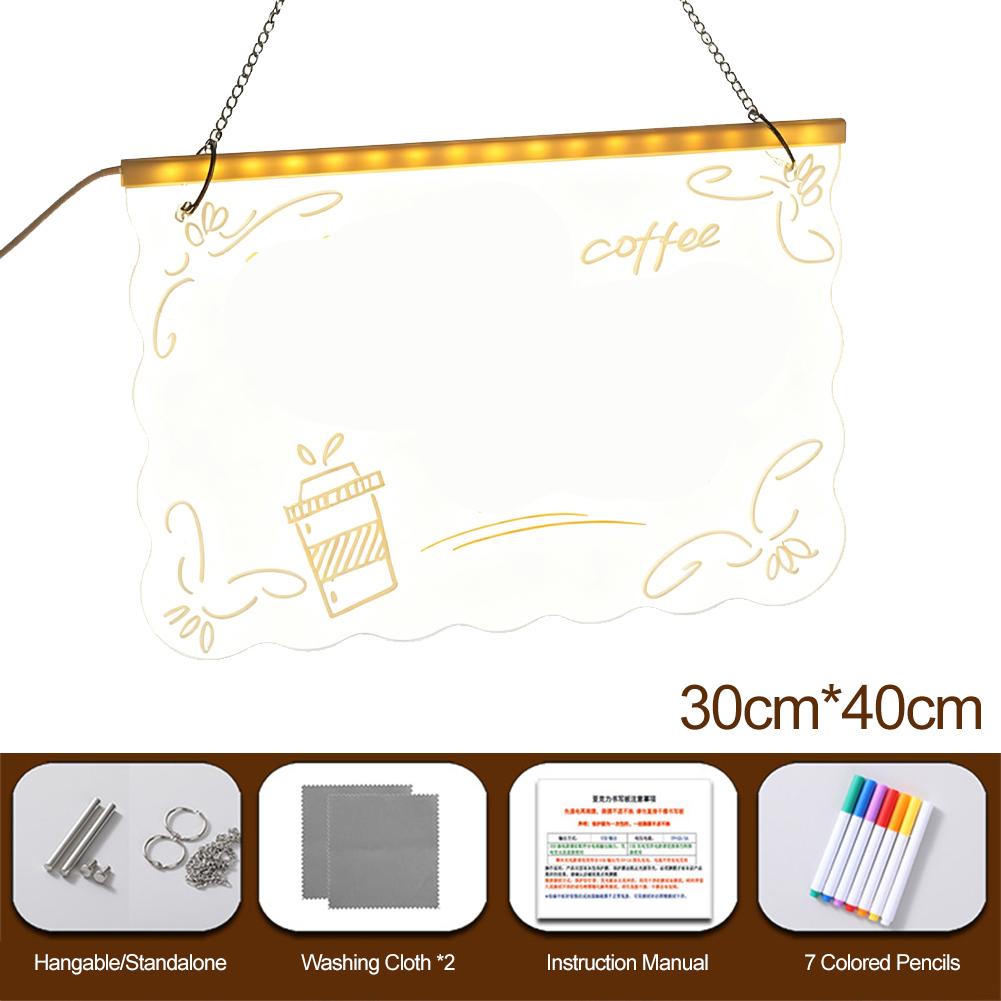 Light Up Acrylic Message Board Rewritable DIY Children's Glowing Drawing Board Message Lamp With 7 Colorful Pens