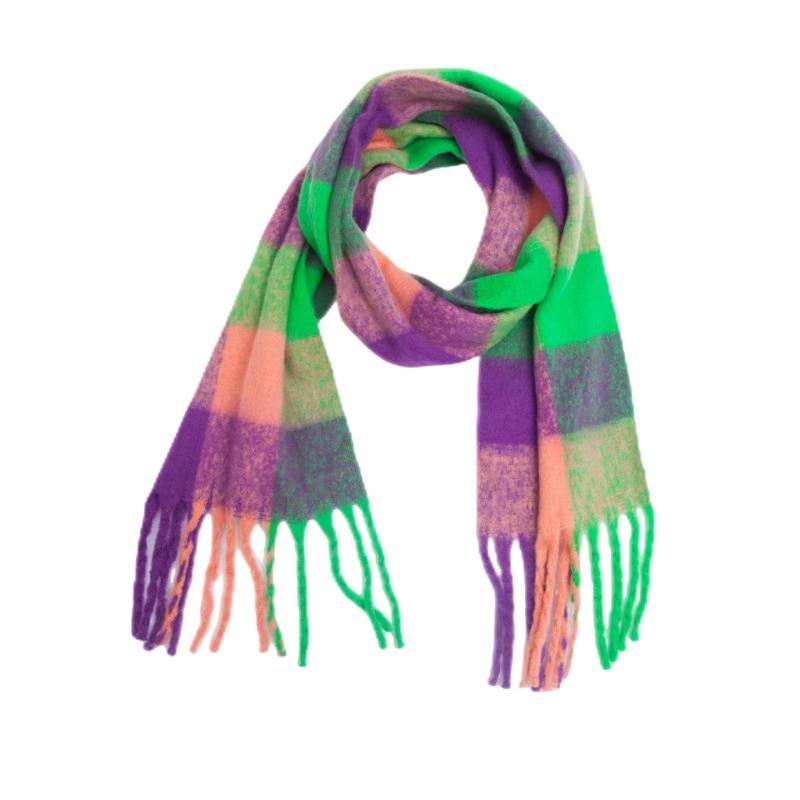 Winter Yarn Thicken Style Luxury Multicolour Plaid Faux Mohair Scarf Women Tassel Long Ring