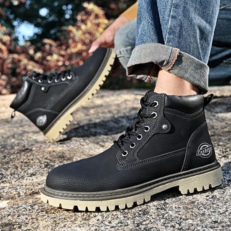 Fashion Business Male High Top Shoes Outdoor Botas New Leather Mens Ankle Boots Autumn Winter Motorcycle Boots  Classic Mens Sneakers