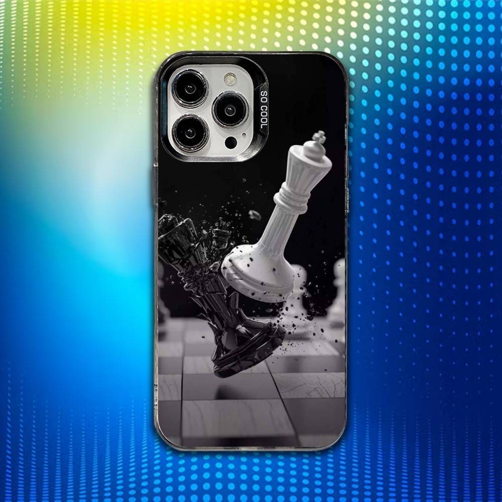 Chess B-Board Phone Case For iPhone 16,15,14,13,12,11,Mini,Pro,SE,MAX White Matte Shockproof Cover
