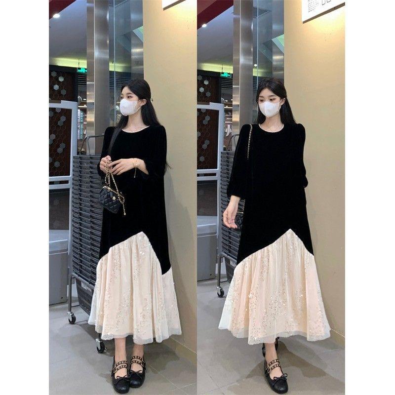 

Черное бархатное сетчатое платье в стиле Хепберн с пайетками Extra Large