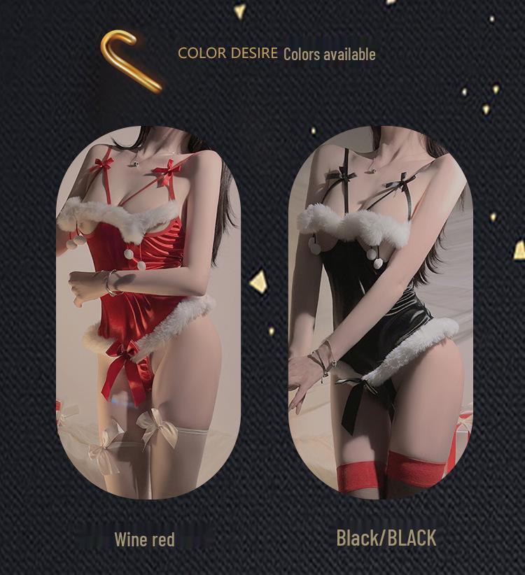 Stunning Low-Cut Christmas Lingerie Bodysuit Role Play Set