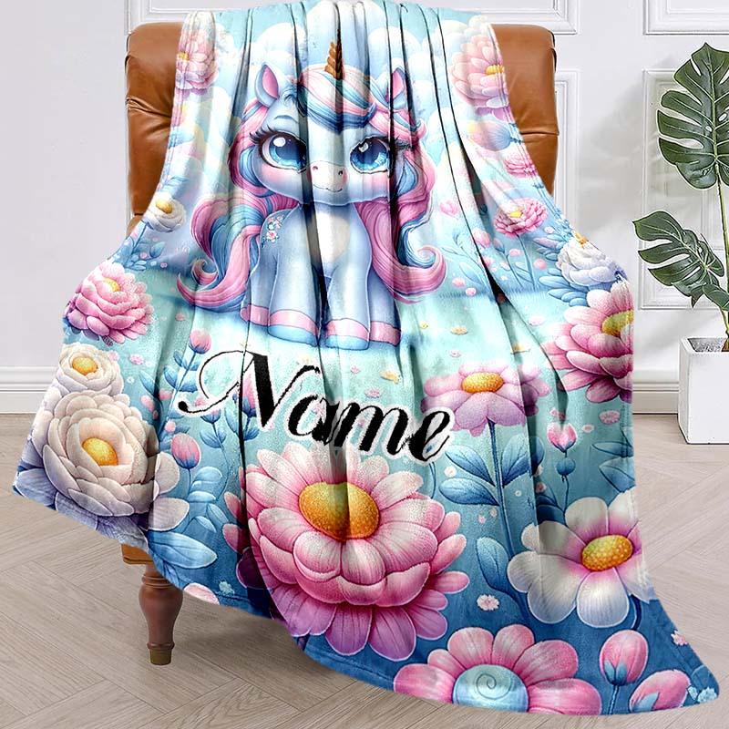 Beautiful Unicorn Customize Your Name Blanket Used For Chair Office Sofa Bed Camping Soft And Warm Giving Friends And Relatives Birthday Graduation