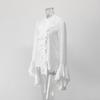 Elegant Ruffle Design French White Cardigan Blouse - Long Sleeve Women's Top