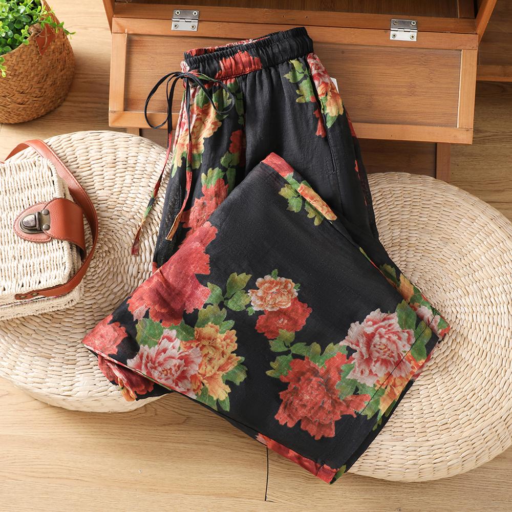 DIMANAF 2026 Estate Nuovi Pantaloni Lunghi Taglie Forti Donna Stampa Vintage Floreale Larghi Vita Elastica Pantaloni Casual da Donna